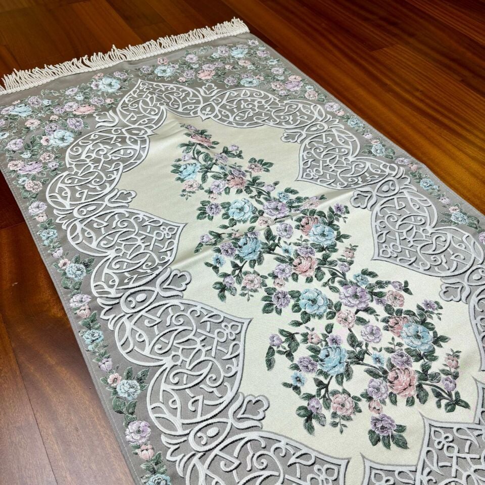 Goblen Desenli Saten Dokuma Seccade Gri