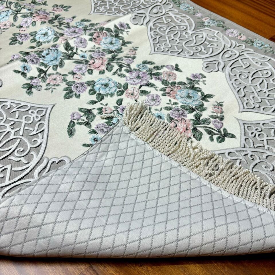 Goblen Desenli Saten Dokuma Seccade Gri