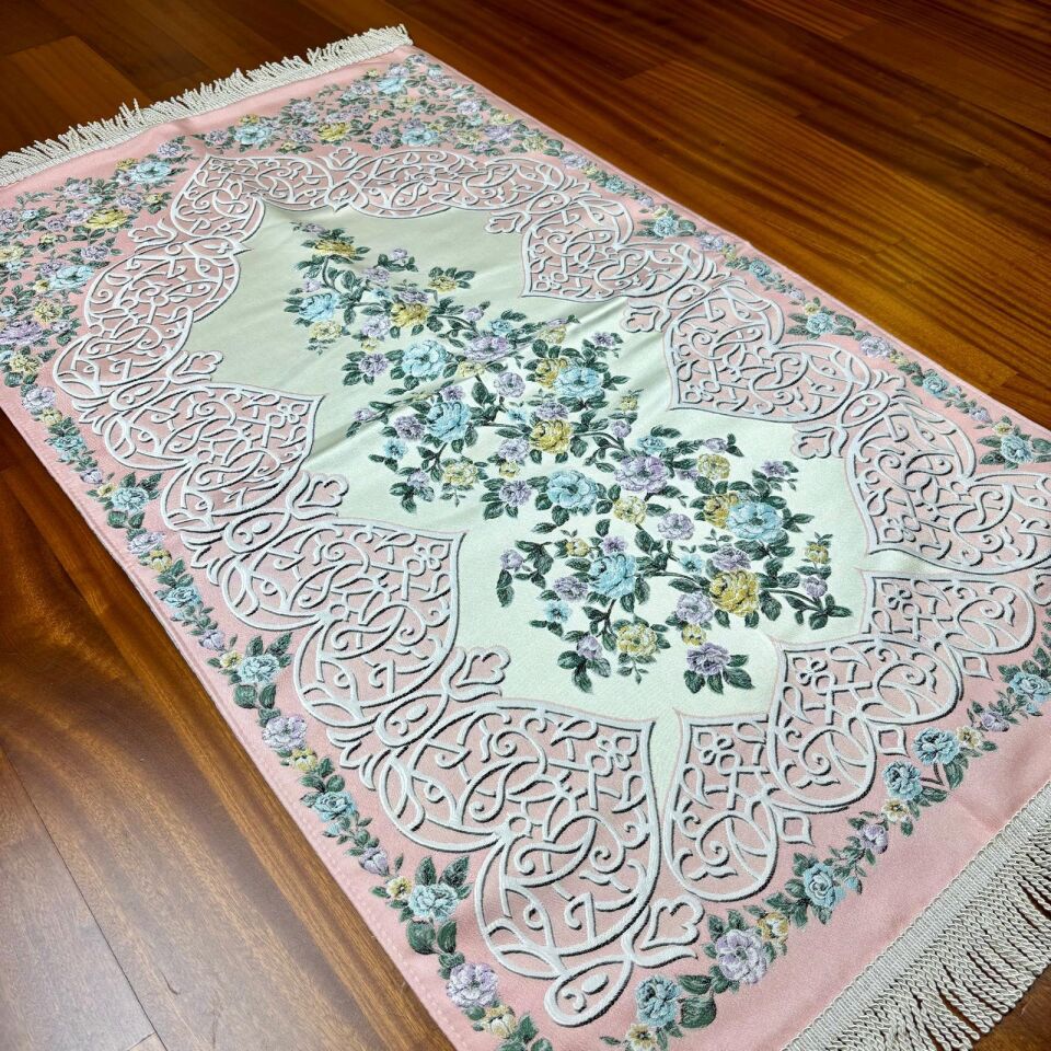 Goblen Desenli Saten Dokuma Seccade Somon Pembe