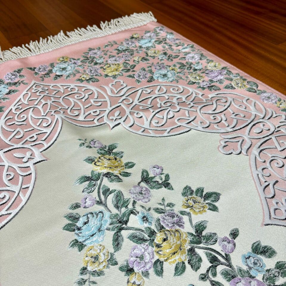 Goblen Desenli Saten Dokuma Seccade Somon Pembe