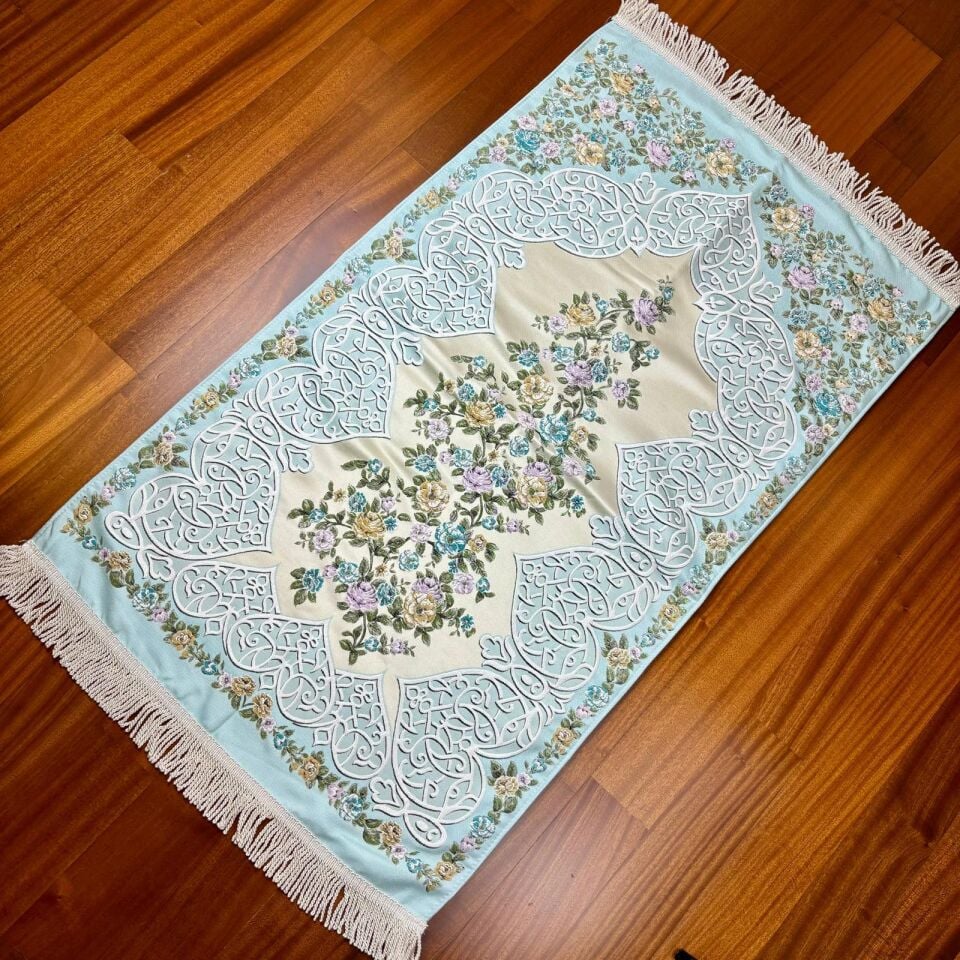 Goblen Desenli Saten Dokuma Seccade Açık Turkuaz