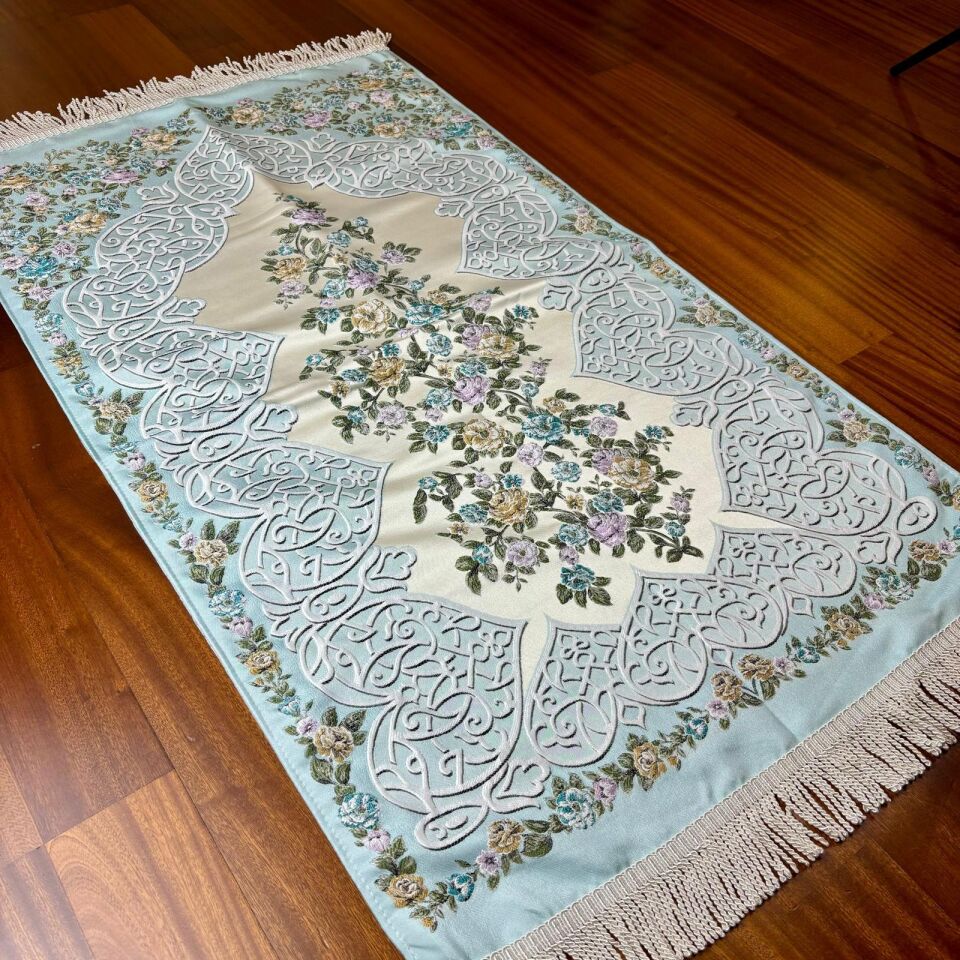 Goblen Desenli Saten Dokuma Seccade Açık Turkuaz