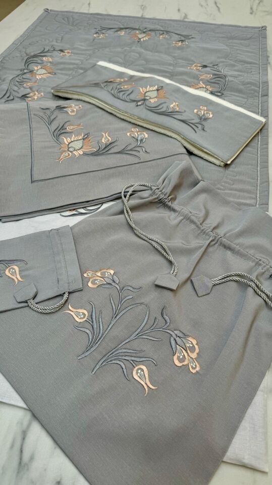 Hatayi Nakışlı 5 Parça Seccade/Bohça Takımı Füme