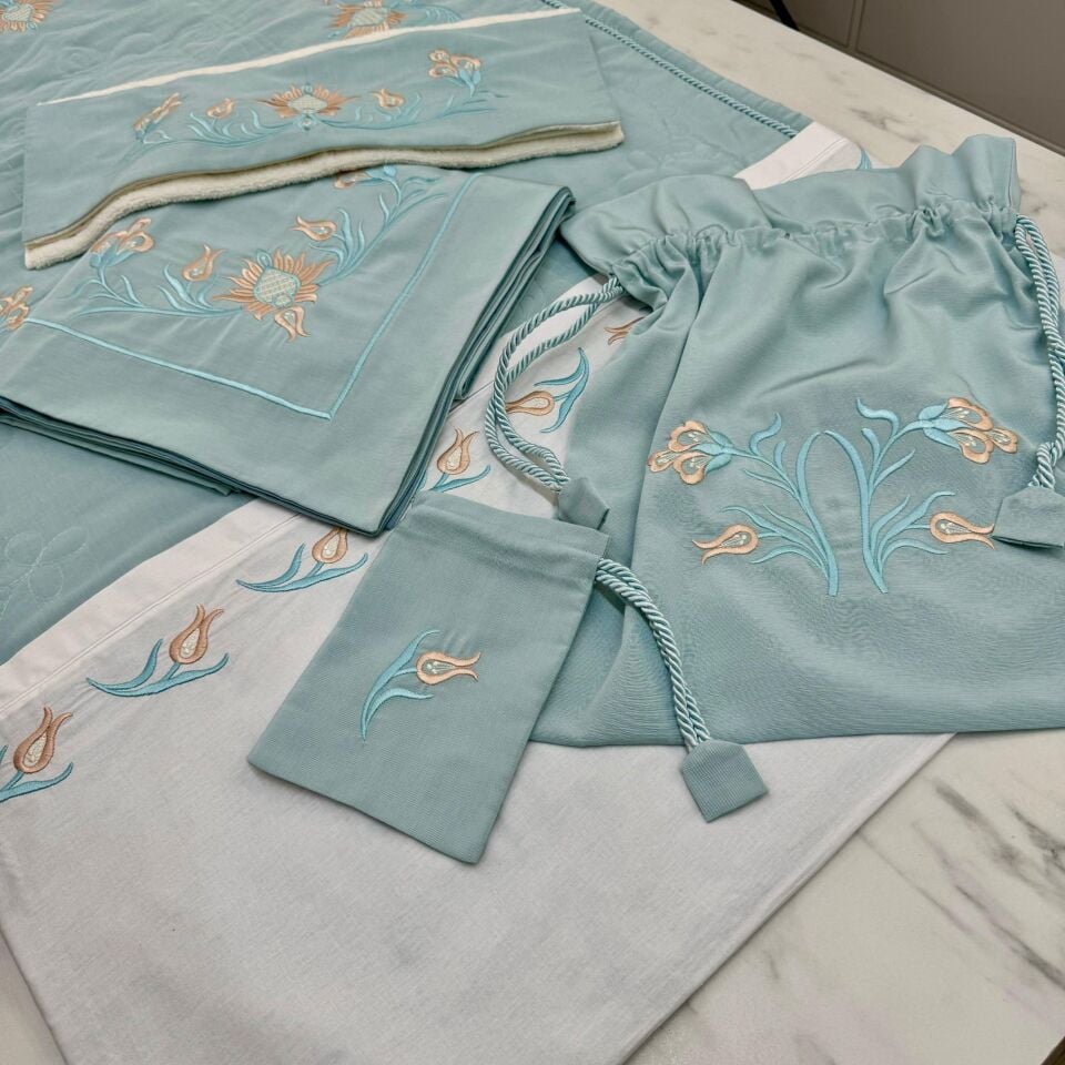 Hatayi Nakışlı 5 Parça Seccade/Bohça Takımı Cam Göbeği