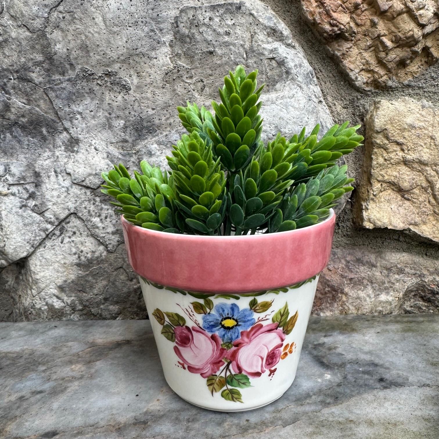 El Boyaması Porselen Saksı Pembe Büyük Boy