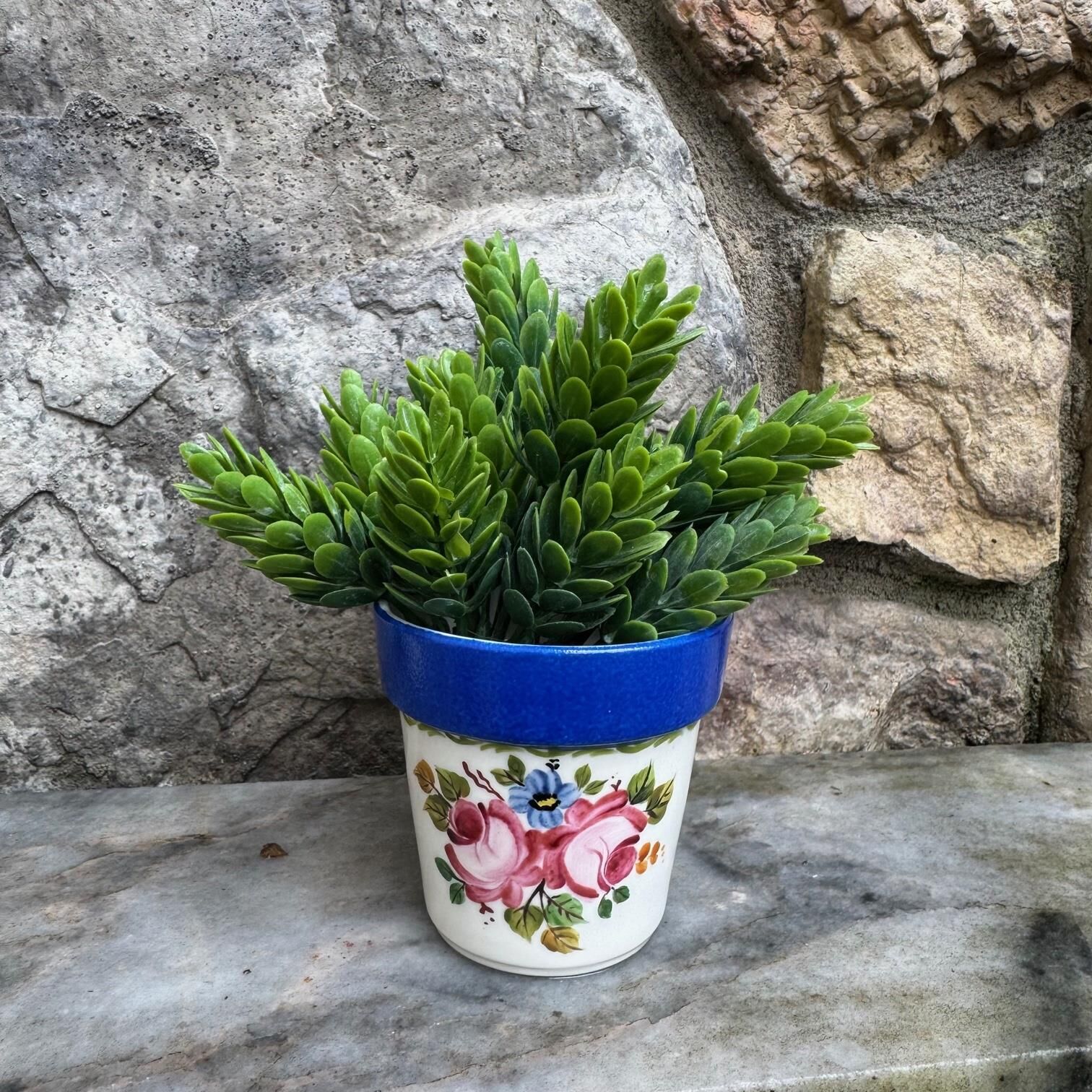 El Boyaması Porselen Saksı Kobalt Küçük Boy