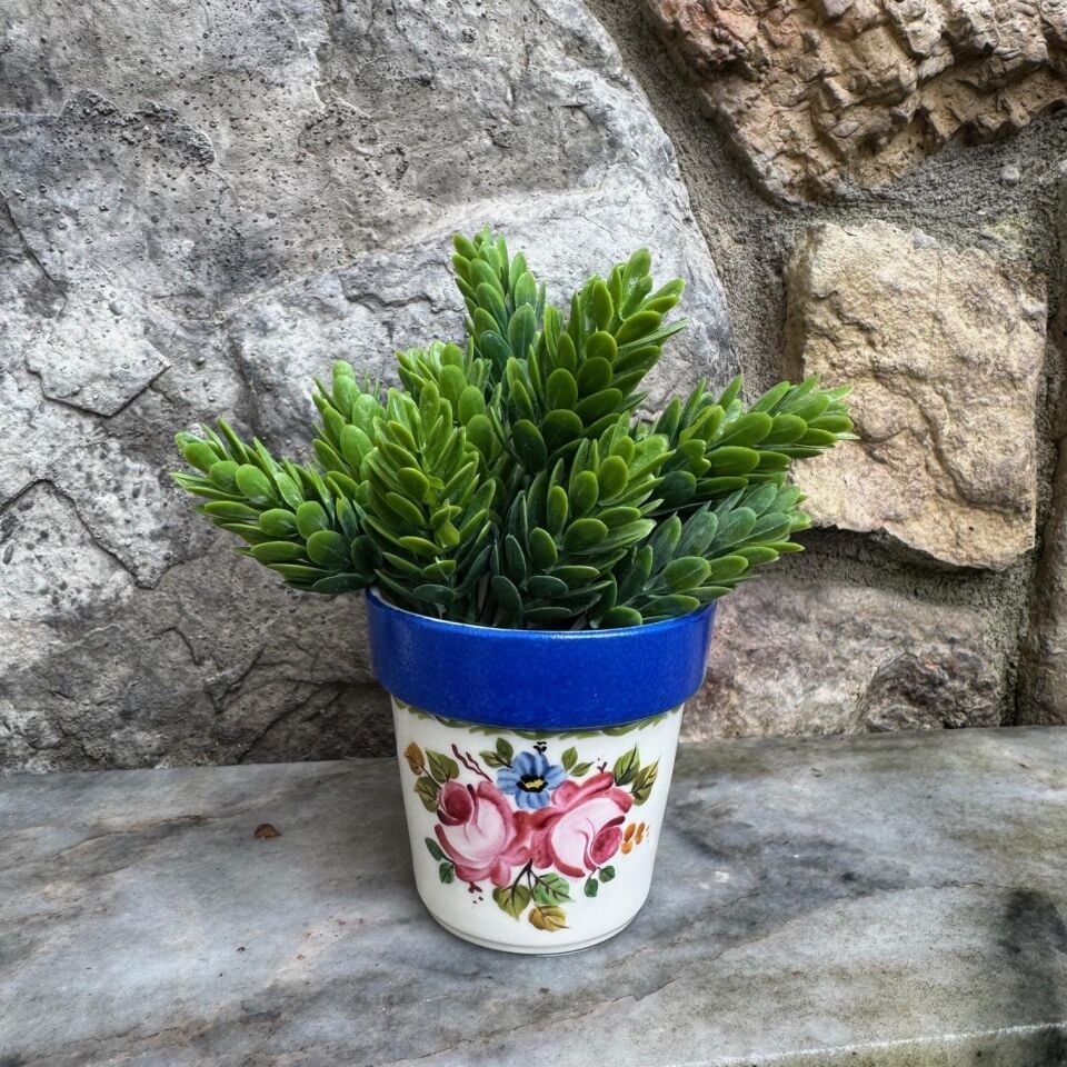 El Boyaması Porselen Saksı Kobalt Küçük Boy