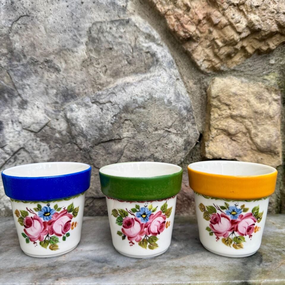 El Boyaması Porselen Saksı Kobalt Küçük Boy