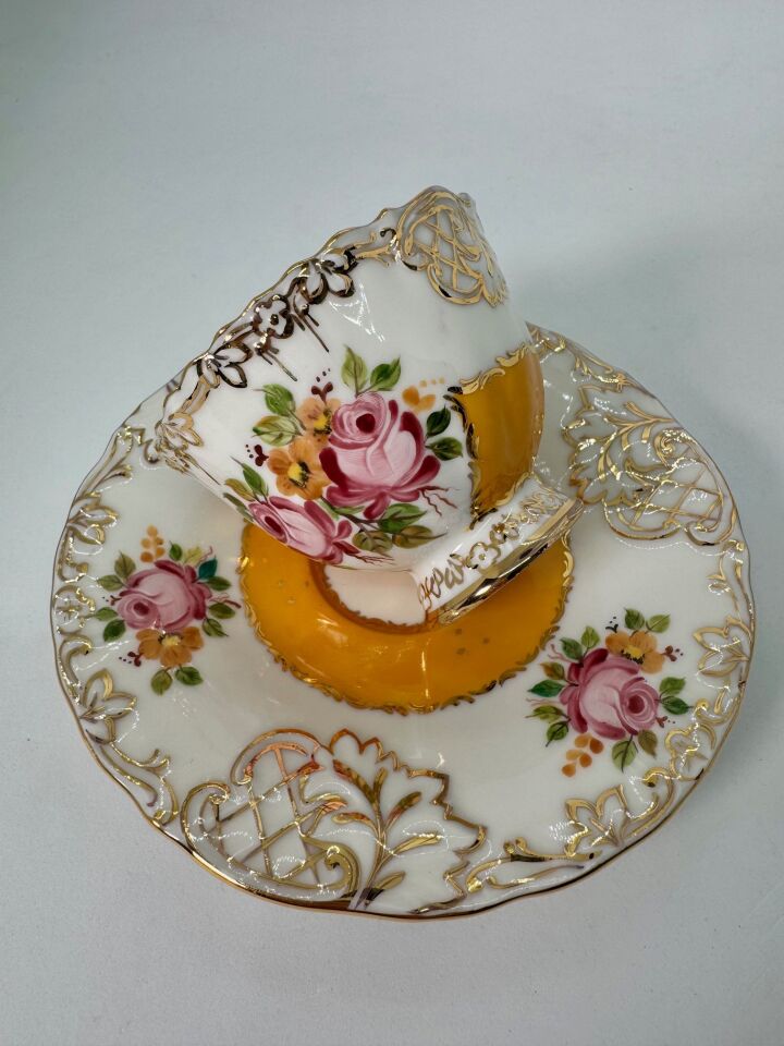 El Boyaması Süreyya Fincan Hardal Sarı