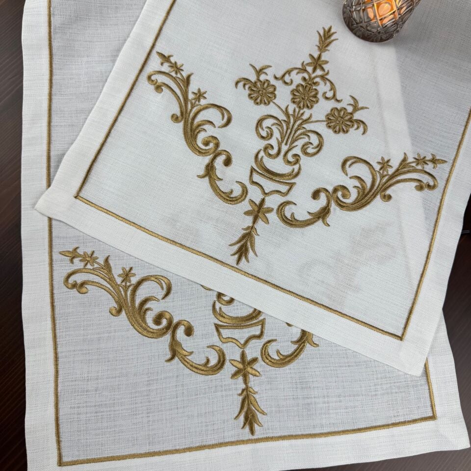 Gold Sarma Nakışlı İki Ucu İşlemeli Runner
