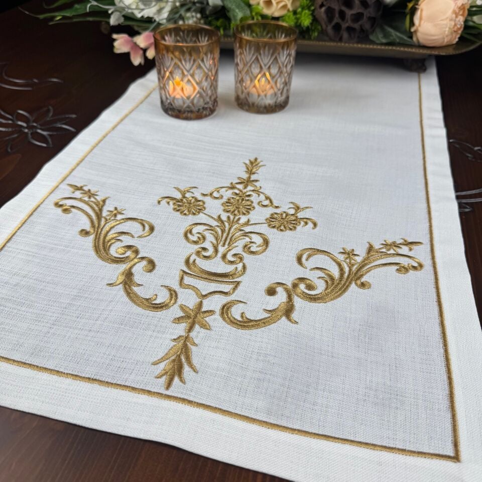 Gold Sarma Nakışlı İki Ucu İşlemeli Runner