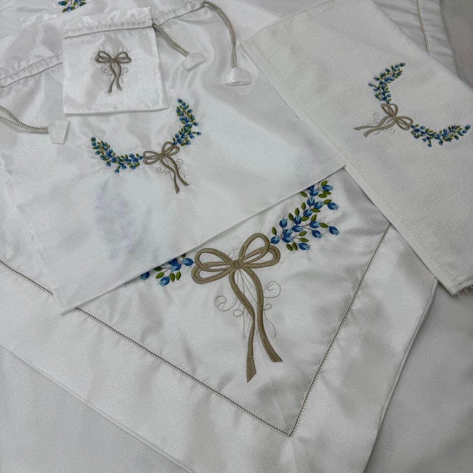 Gül Dalı 5 Parça Seccade/Bohça Takımı Mavi