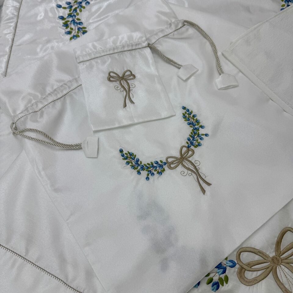 Gül Dalı 5 Parça Seccade/Bohça Takımı Mavi