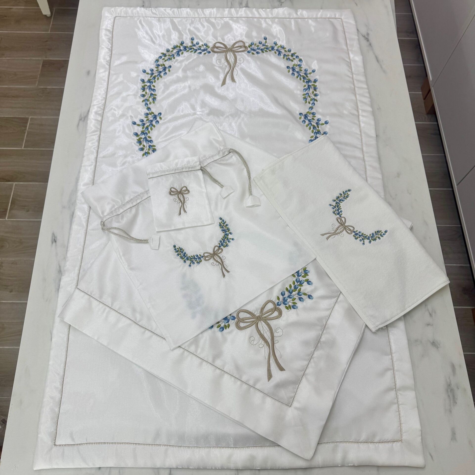 Gül Dalı 5 Parça Seccade/Bohça Takımı Mavi