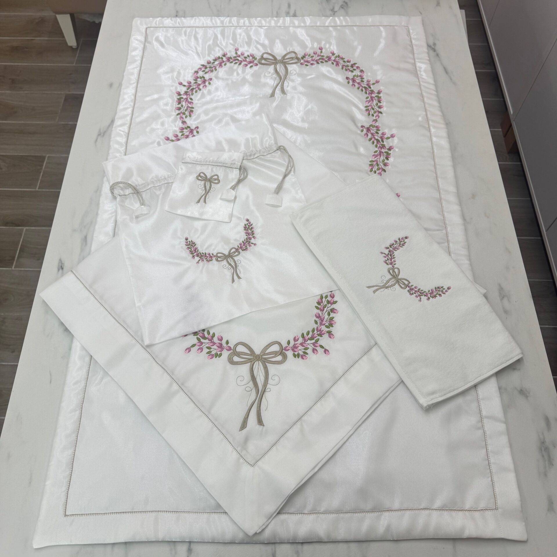 Gül Dalı 5 Parça Seccade/Bohça Takımı Pembe