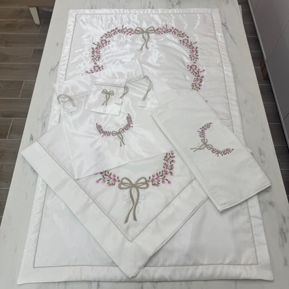 Gül Dalı 5 Parça Seccade/Bohça Takımı Pembe