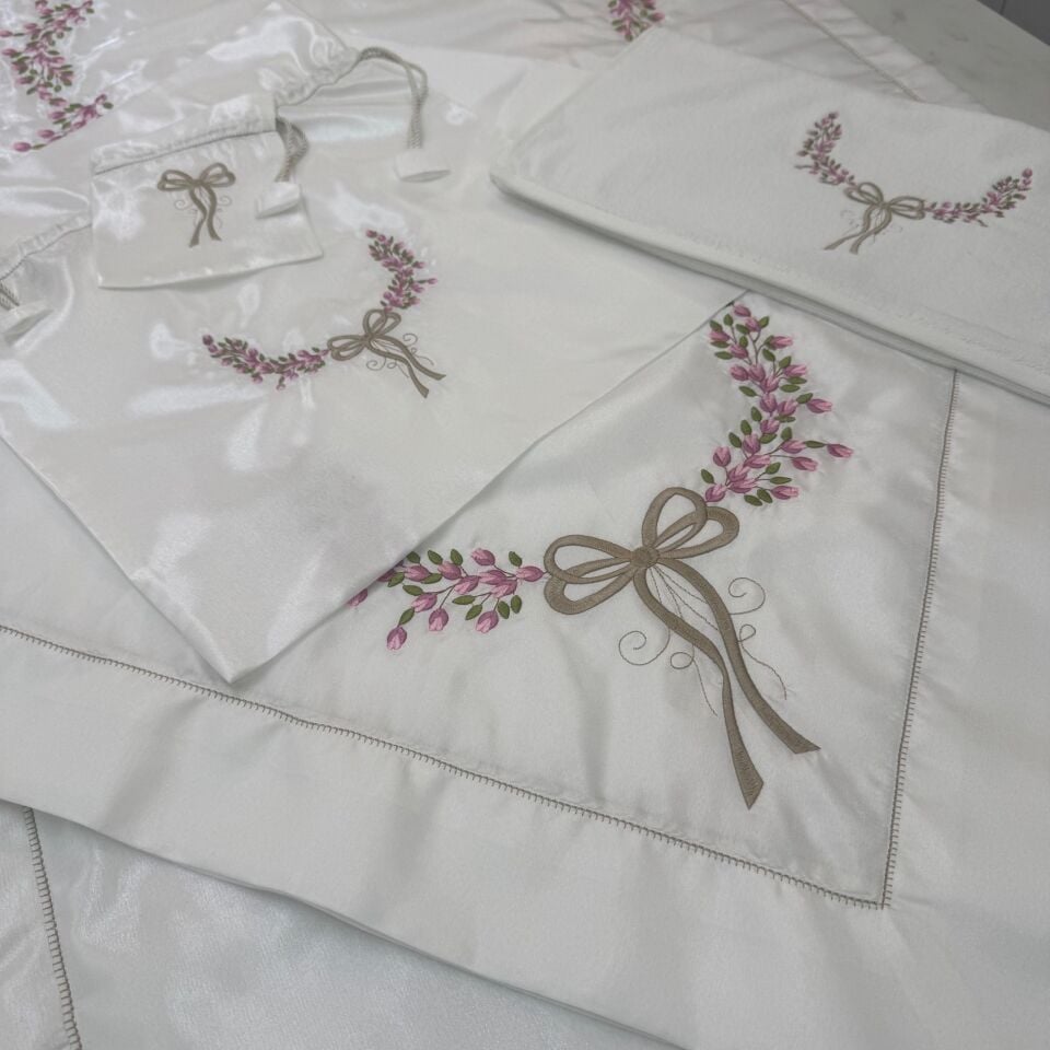 Gül Dalı 5 Parça Seccade/Bohça Takımı Pembe