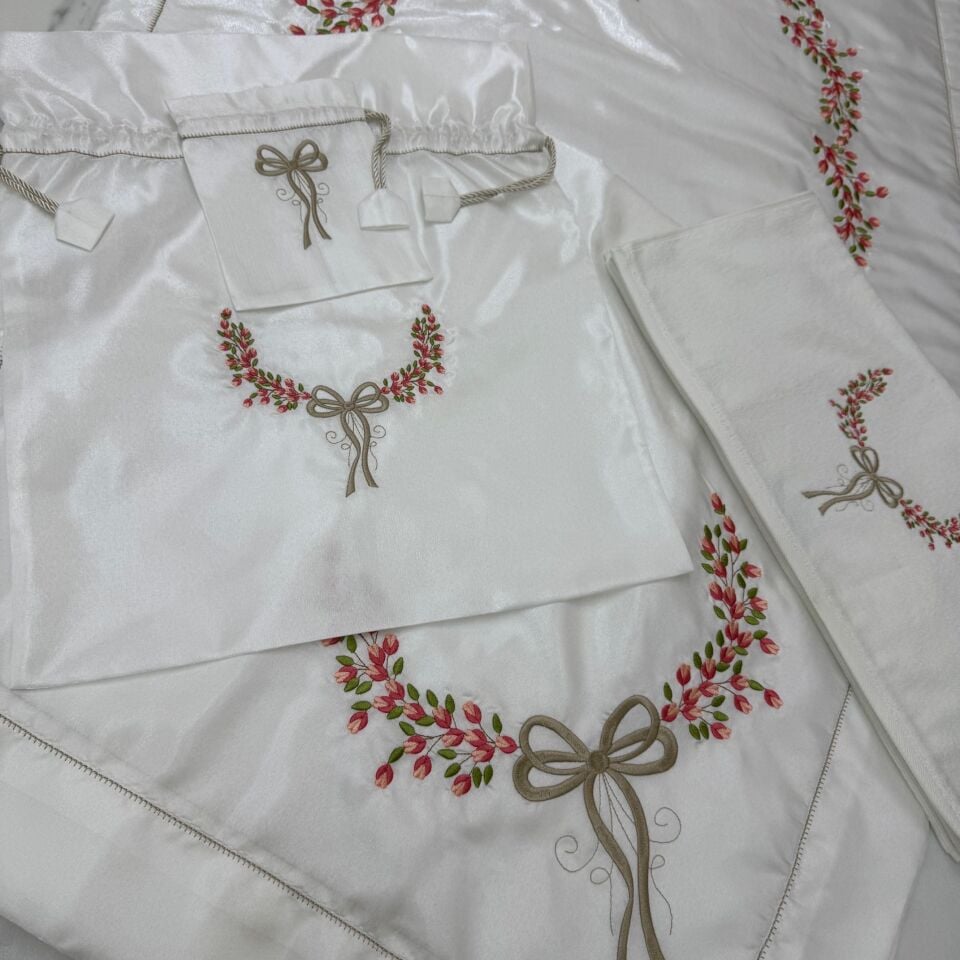 Gül Dalı 5 Parça Seccade/Bohça Takımı Nar Çiçeği