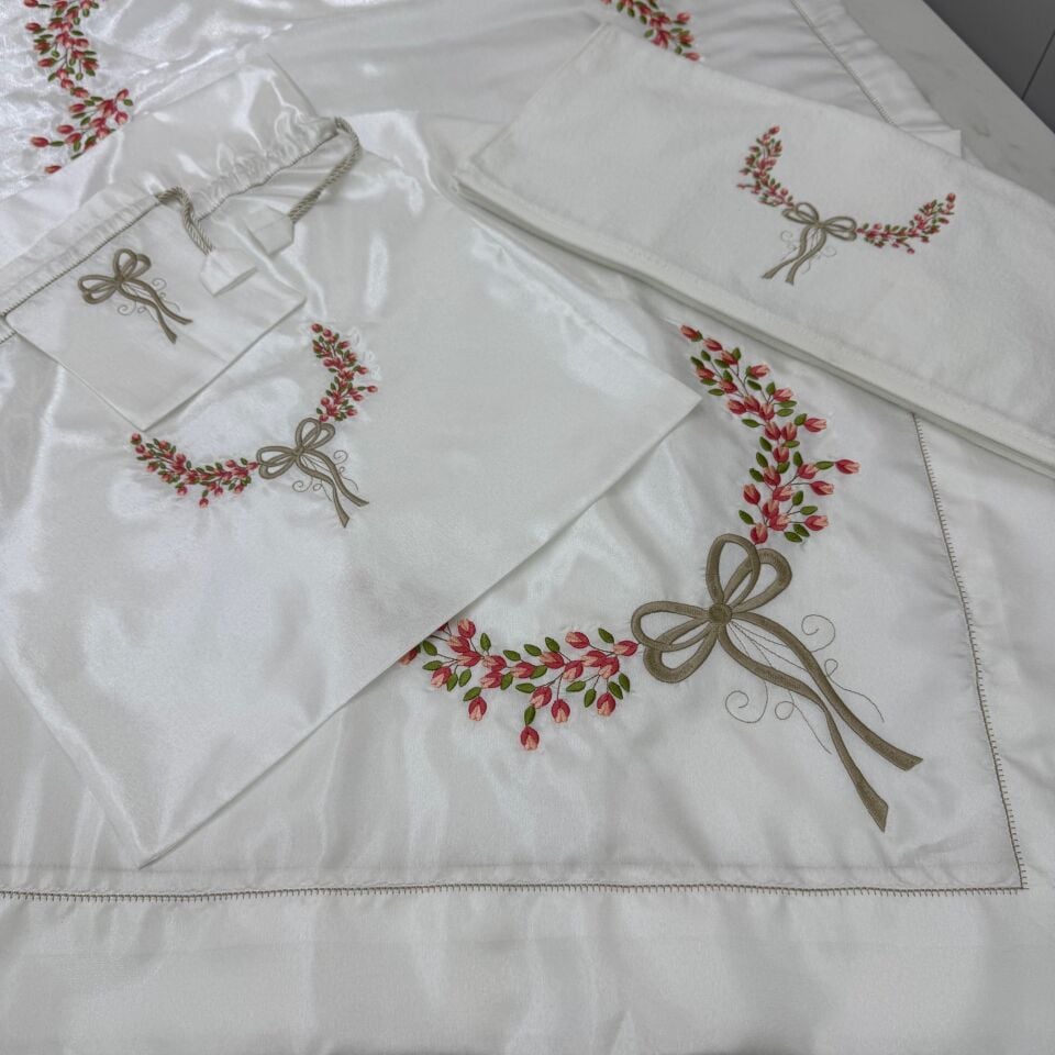 Gül Dalı 5 Parça Seccade/Bohça Takımı Nar Çiçeği