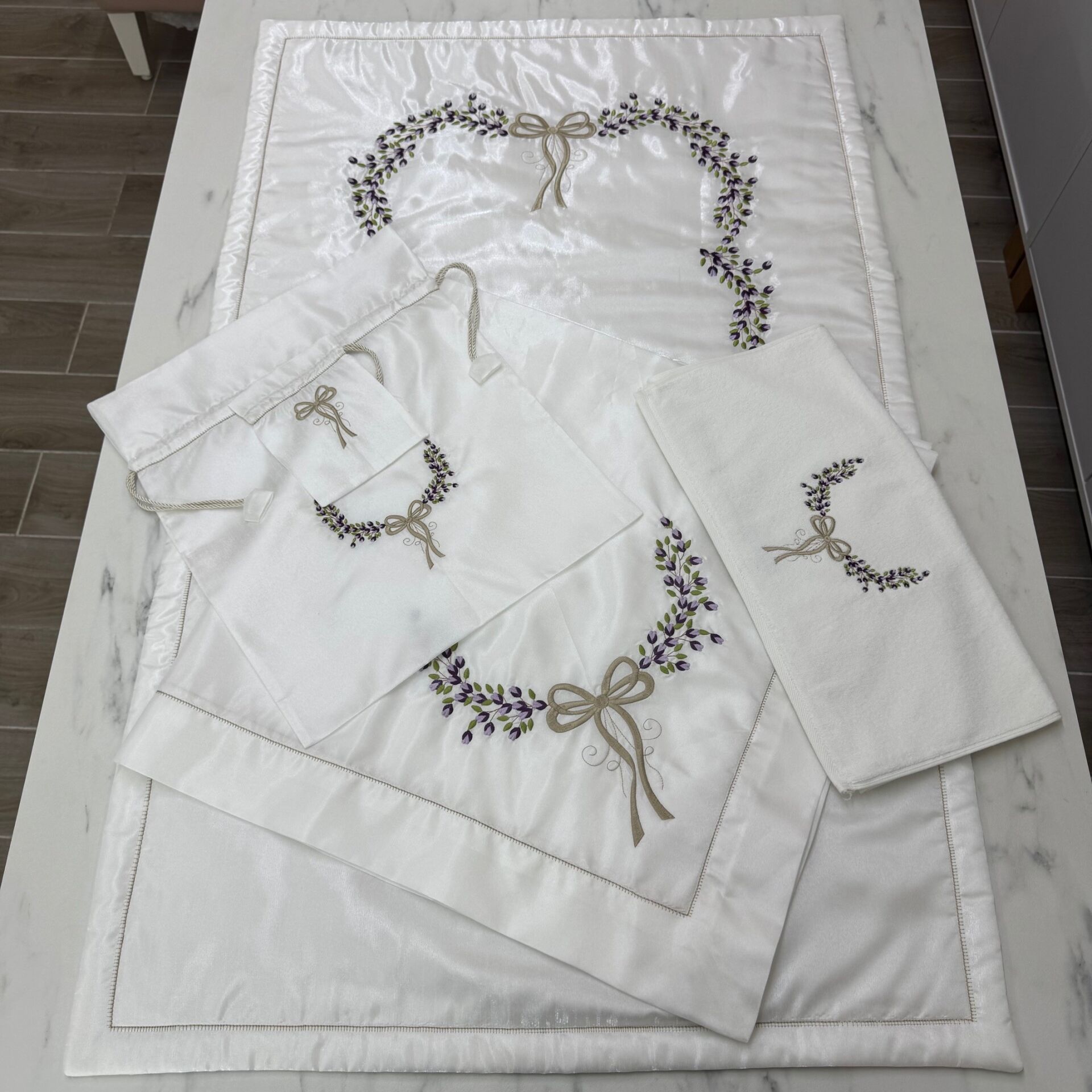 Gül Dalı 5 Parça Seccade/Bohça Takımı Mor