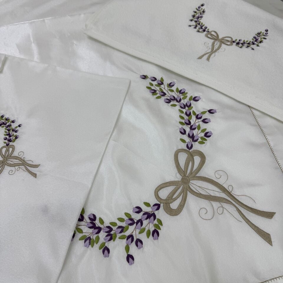 Gül Dalı 5 Parça Seccade/Bohça Takımı Mor