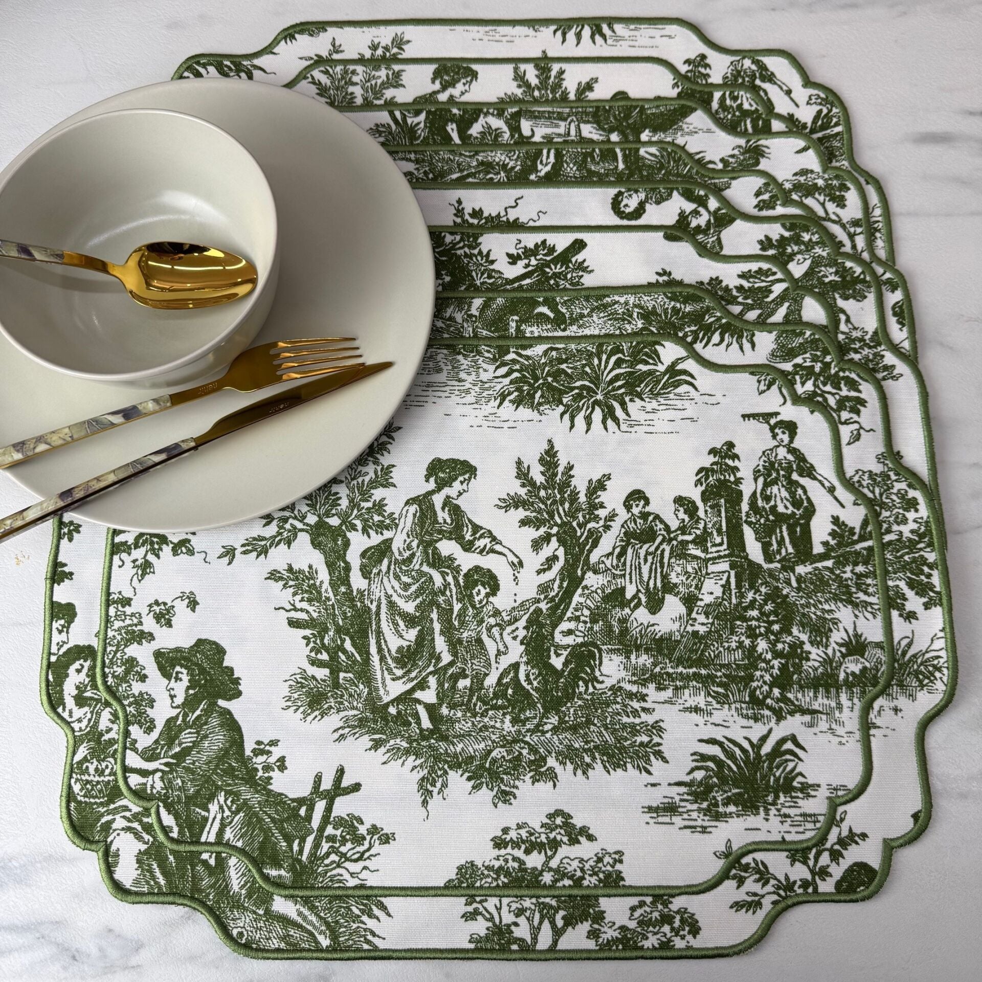 Country Series 4'lü Amerikan Servis Yeşil Desenli