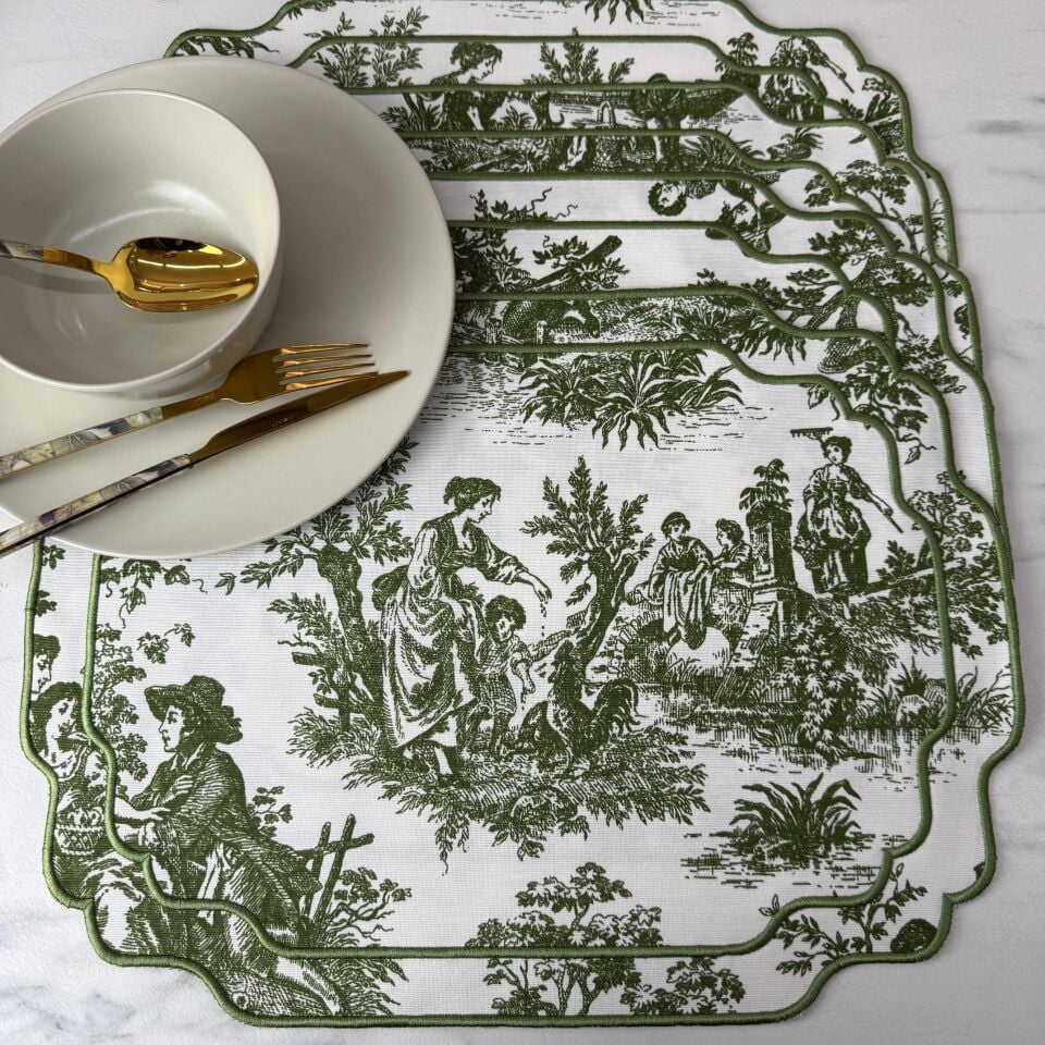 Country Series 4'lü Amerikan Servis Yeşil Desenli