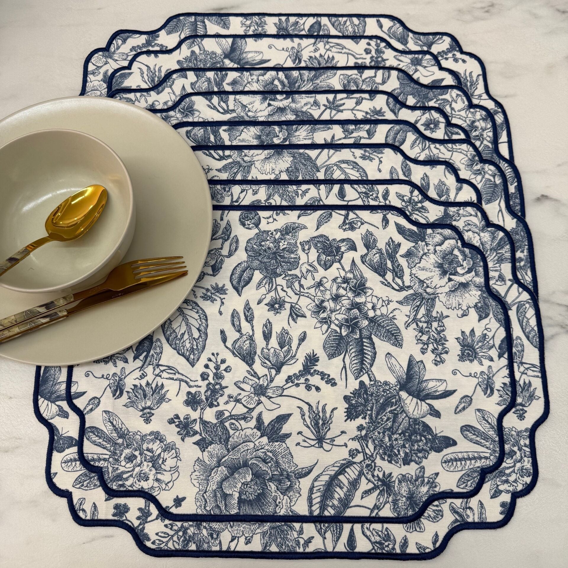 Country Series 4'lü Amerikan Servis Lacivert Desenli