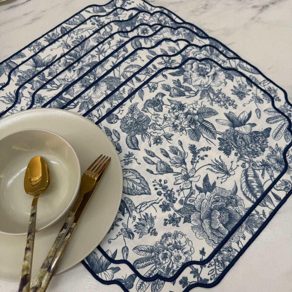 Country Series 4'lü Amerikan Servis Lacivert Desenli