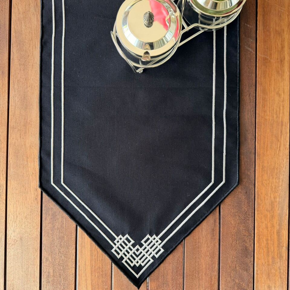 Siyah Gri Nakışlı Runner
