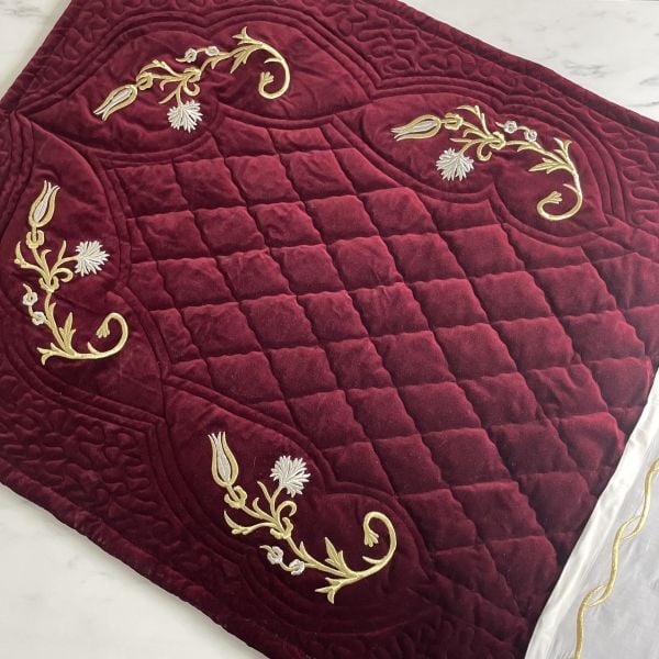 Bordo Sim Sırma Kadife Seccade
