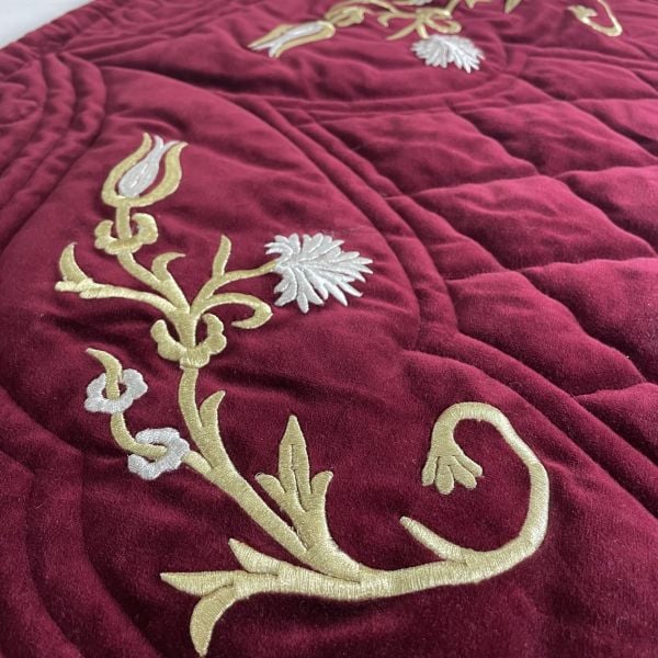 Bordo Sim Sırma Kadife Seccade