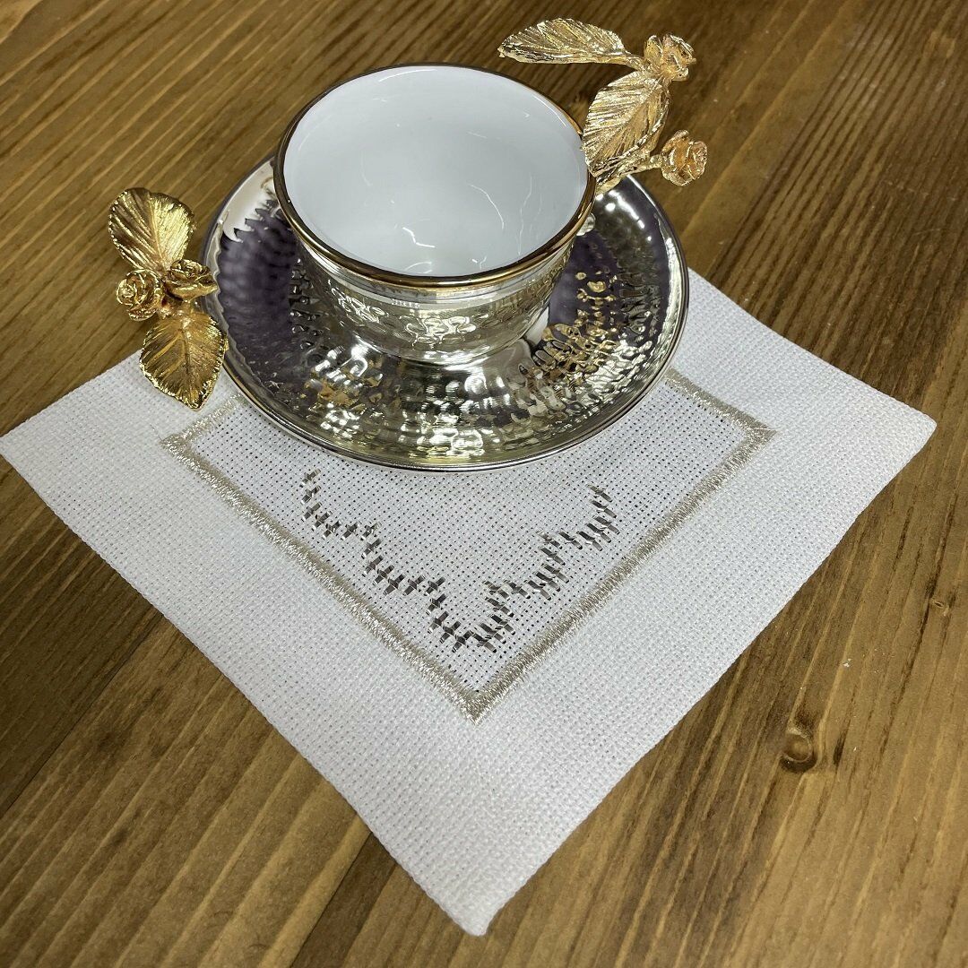 Tel Kırma 6'lı Kokteyl Peçetesi/Bardak Altlığı (Gümüş)