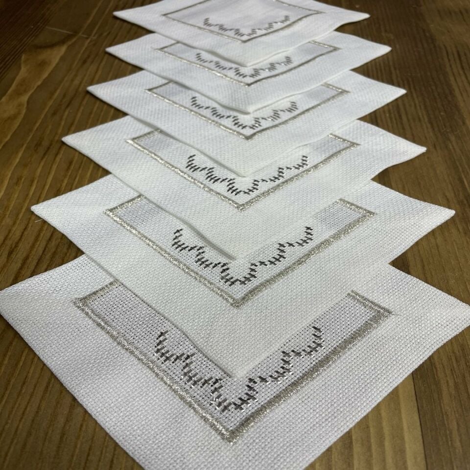 Tel Kırma 6'lı Kokteyl Peçetesi/Bardak Altlığı (Gümüş)