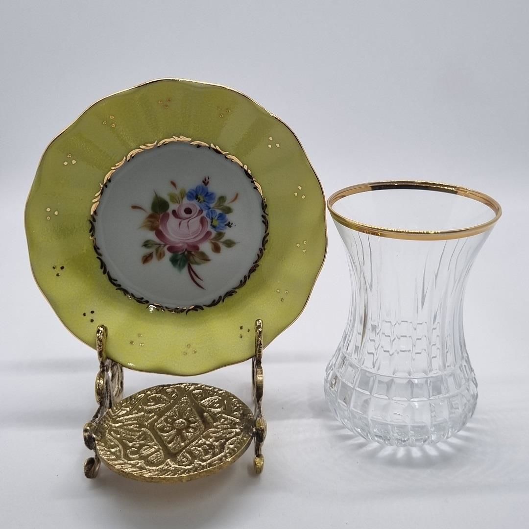 El Boyaması Klasik Çay Tabağı sarı