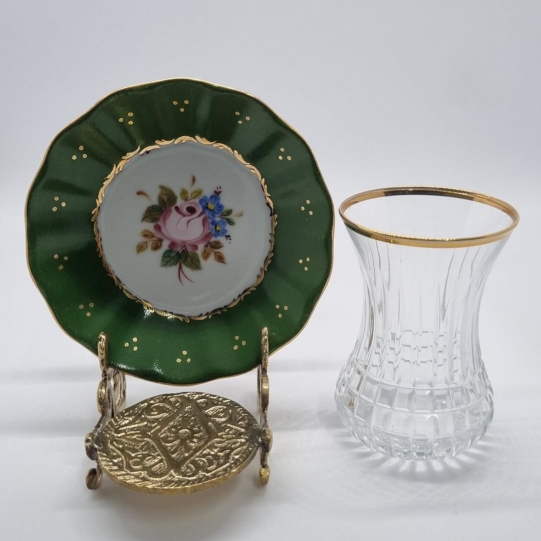 El Boyaması Klasik Çay Tabağı yeşil