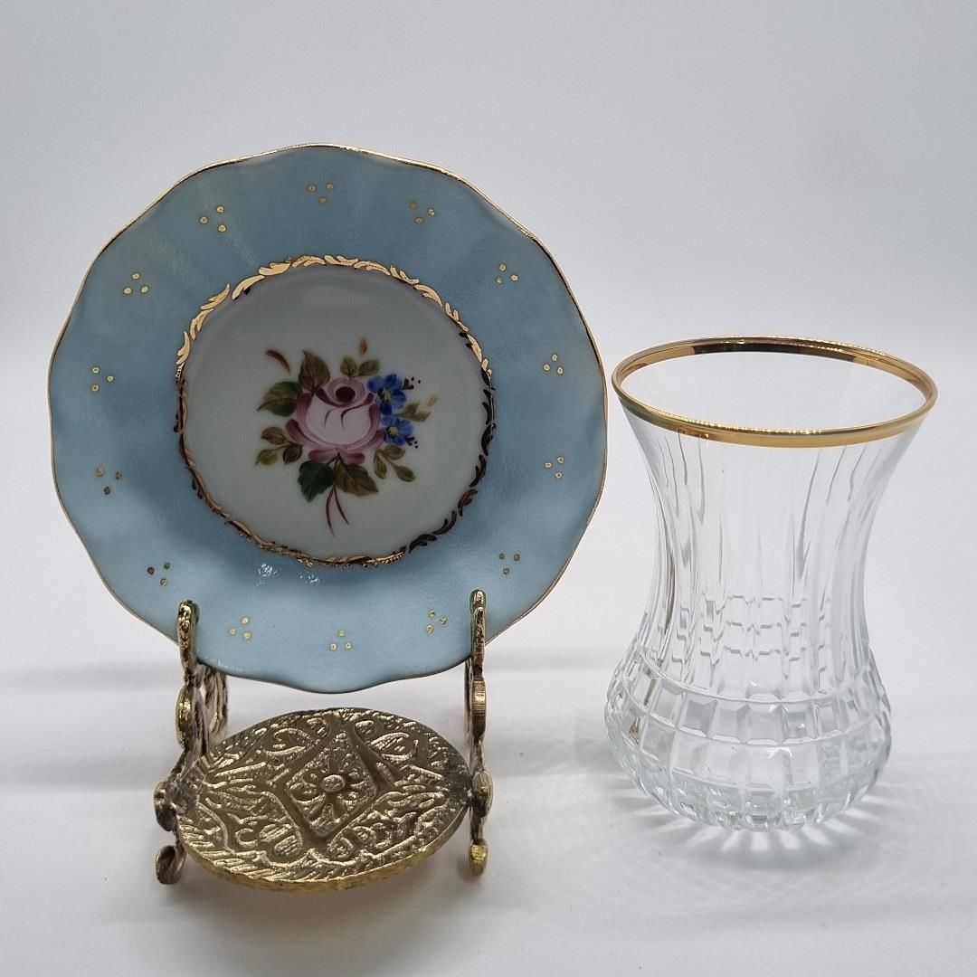 El Boyaması Klasik Çay Tabağı mavi