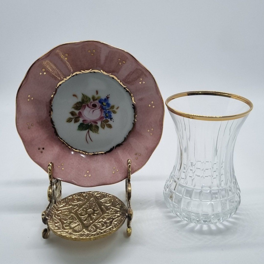 El Boyaması Klasik Çay Tabağı pembe