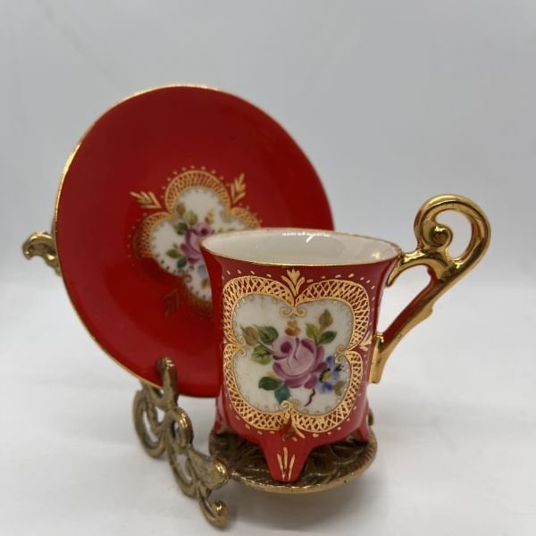 El Boyaması Gülfem Fincan Kırmızı