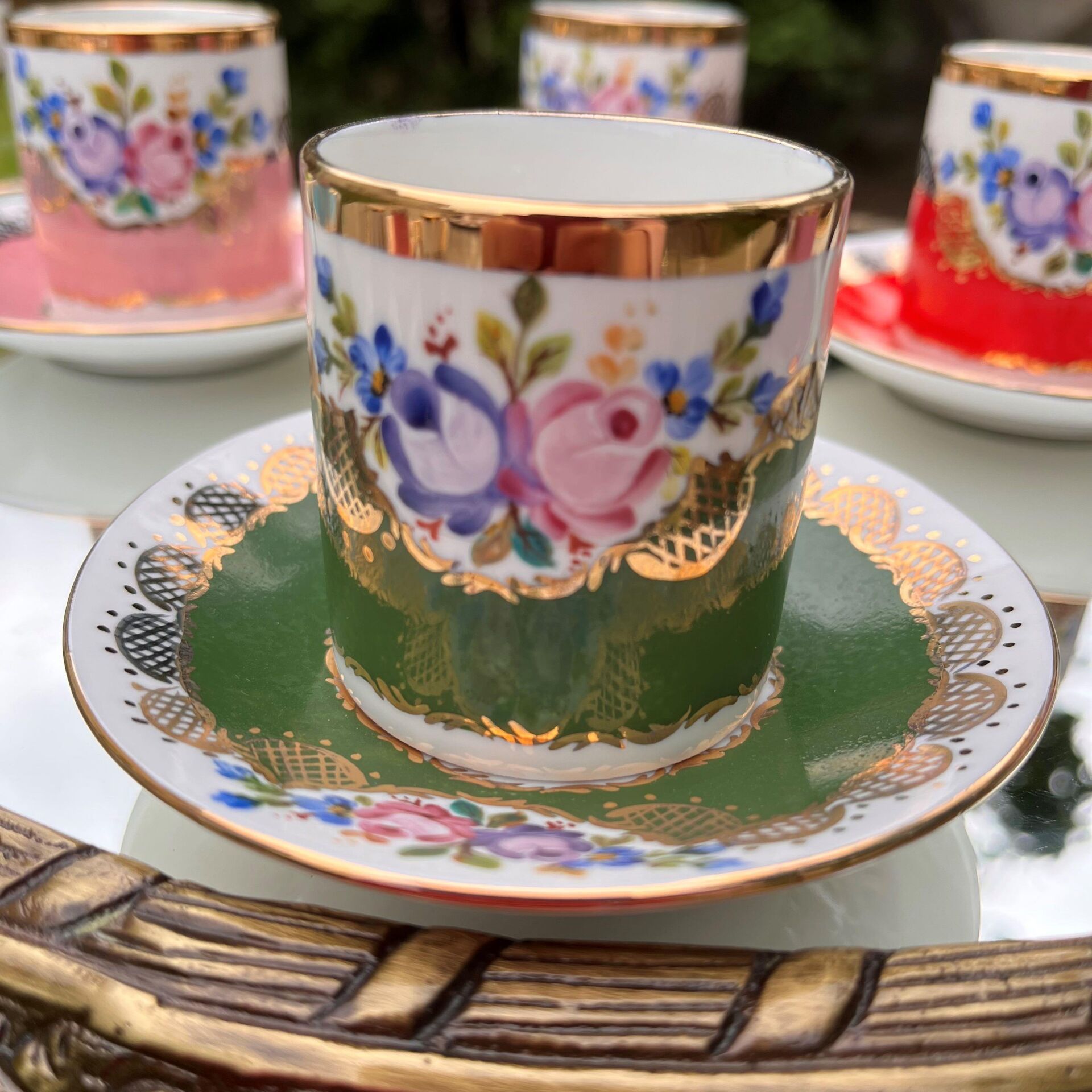 El Boyaması Leyla Fincan Koyu Yeşil