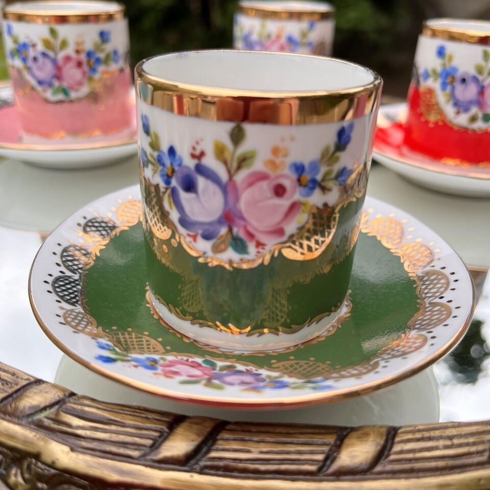 El Boyaması Leyla Fincan Koyu Yeşil