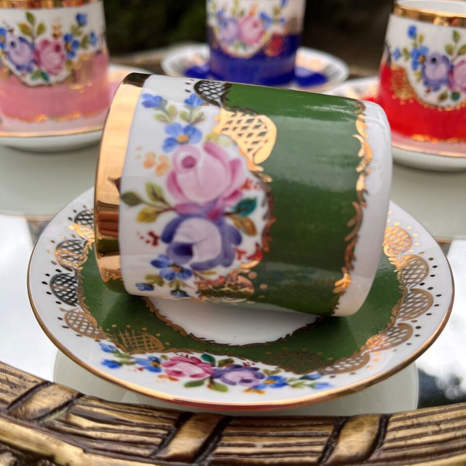 El Boyaması Leyla Fincan Koyu Yeşil