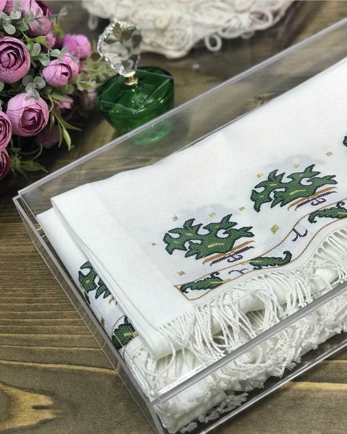 Geleneksel El Nakışı Hesap İşi 2 Parça Örtü Takımı