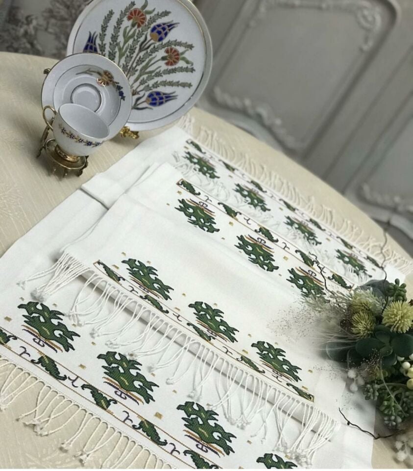Geleneksel El Nakışı Hesap İşi 2 Parça Örtü Takımı
