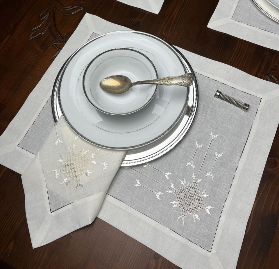 8 Kişilik Elde File İşi Keten Servis&Peçete