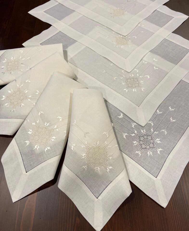 8 Kişilik Elde File İşi Keten Servis&Peçete