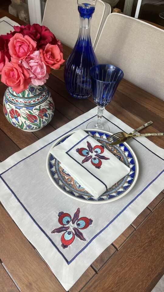 Çintemani Desenli Keten Amerikan Servis&Peçete