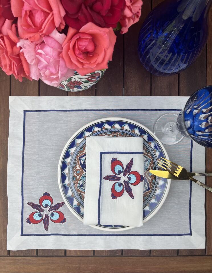 Çintemani Desenli Keten Amerikan Servis&Peçete