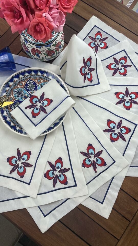 Çintemani Desenli Keten Amerikan Servis&Peçete