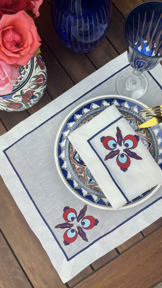 Çintemani Desenli Keten Amerikan Servis&Peçete